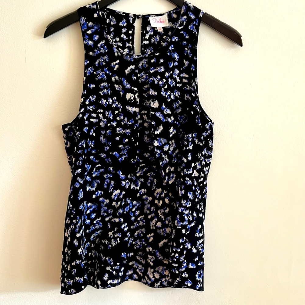 Silk tank by Parker, layered for flow and draping. Excellent condition.